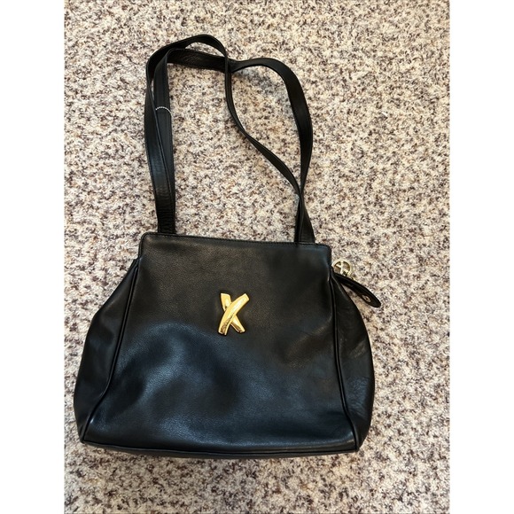 Vintage Paloma Picasso Black Leather X Gold Logo Shoulder  display picture 1